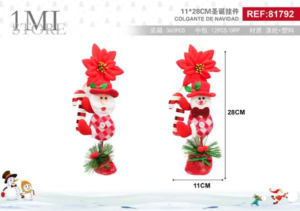 Muñeco navideño colgante Santa y muñeco de nieve 28 cm