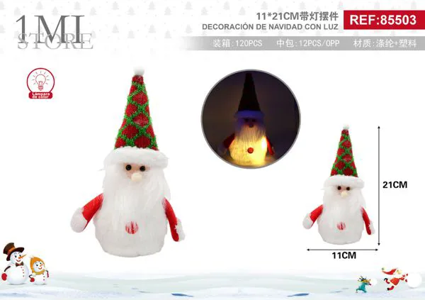 Muñeco de Santa Claus de peluche con luz LED 21 cm