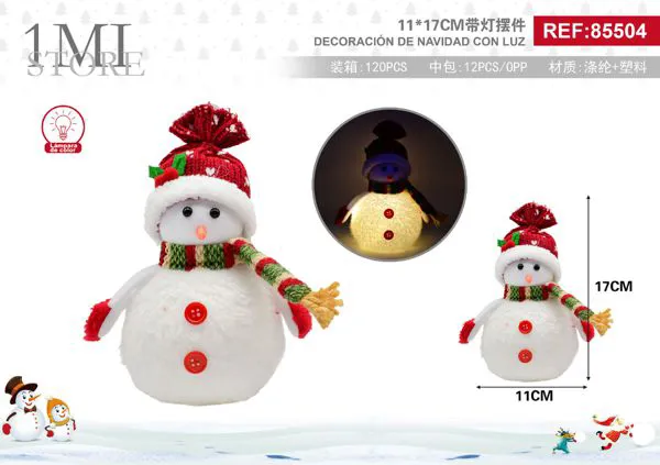 Muñeco de nieve de peluche con luz LED 17 cm