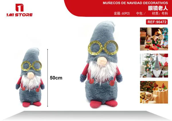 Muñeco navideño gnomo con lentes 50 cm