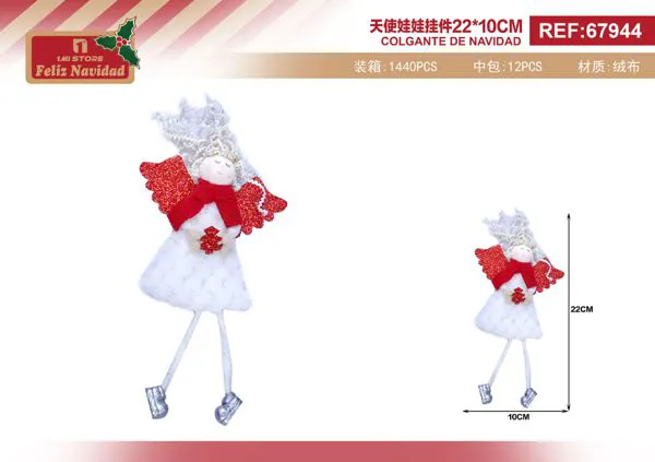 Muñeco colgante de ángel de peluche con bufanda roja 22 cm