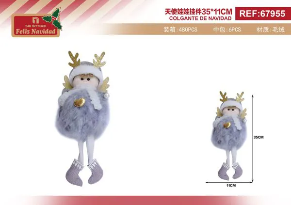 Muñeco colgante de ángel gris con astas doradas 35 cm