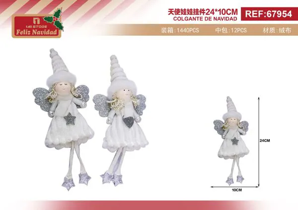 Muñeco colgante de ángel plateado con estrella 24 cm