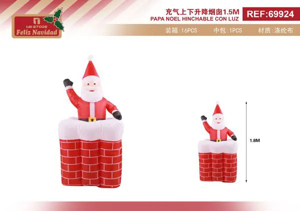 Papá Noel inflable en chimenea con luz 1.5 m