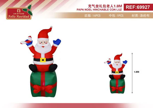 Papá Noel inflable sentado en regalo con luz 1.8 m