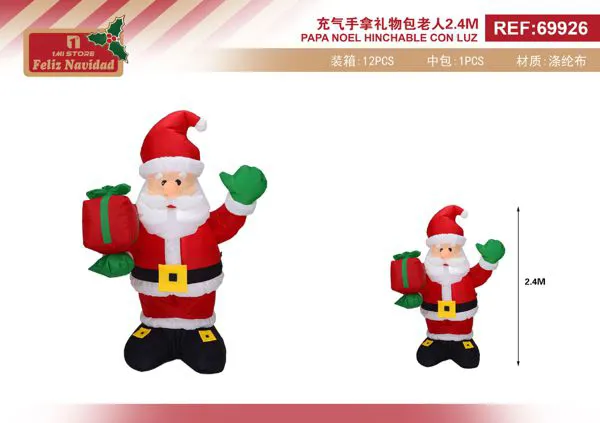 Papá Noel inflable con regalo y luz 2.4 m