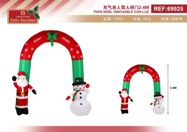 Arco inflable navideño Papá Noel y muñeco de nieve con luz 2.4 m