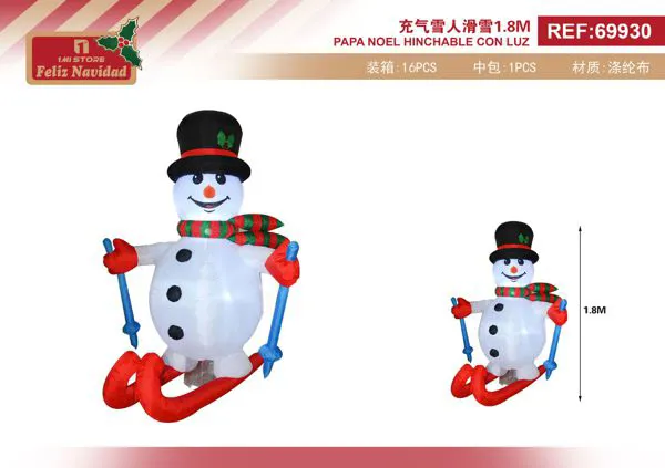 Muñeco de nieve inflable esquiando con luz 1.8 m
