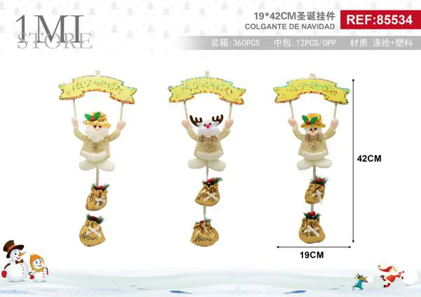 Colgante navideño Feliz Navidad con muñecos y bolsas 42 cm
