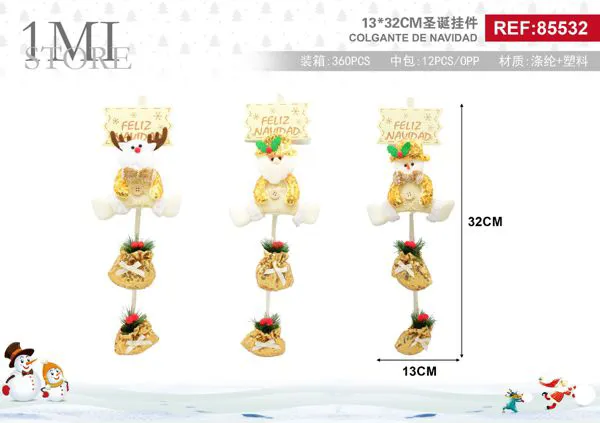 Colgante navideño Feliz Navidad con muñeco de nieve 32 cm
