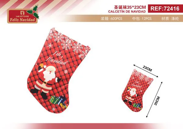 Calcetin navideño de Santa Claus a cuadros 35x23 cm