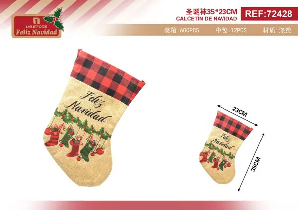 Calcetin navideño de yute Feliz Navidad 35x23 cm