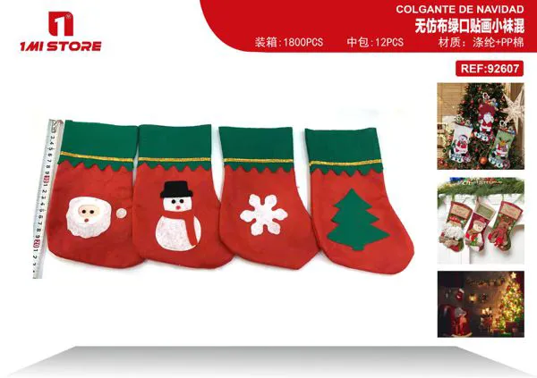 Calcetines navideños de fieltro set 4 piezas (Santa, muñeco de nieve, copo y árbol)