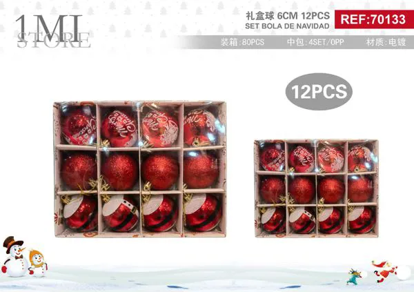 Set de esferas navideñas rojas 6 cm 12 piezas