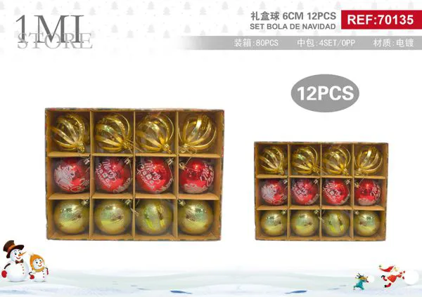 Set de esferas navideñas rojo y dorado 6 cm 12 piezas