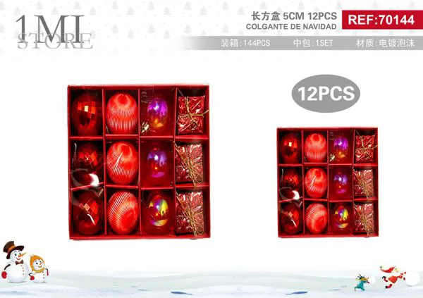Set de esferas navideñas rojas surtidas 5 cm 12 piezas
