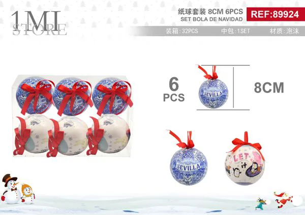 Set de esferas navideñas de papel decoradas 8 cm 6 piezas