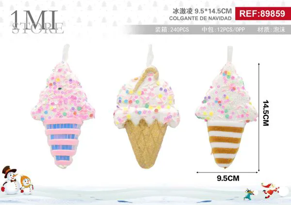 Adorno colgante navideño en forma de helado 14.5 cm