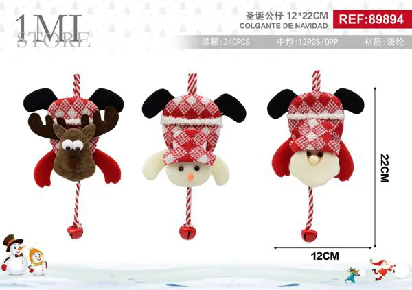 Adorno colgante de peluche reno, muñeco de nieve y gnomo 12x22 cm