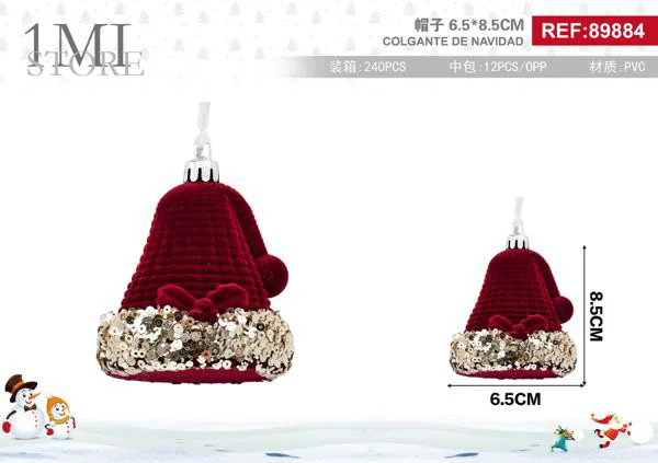 Adorno colgante navideño gorro de Santa con lentejuelas