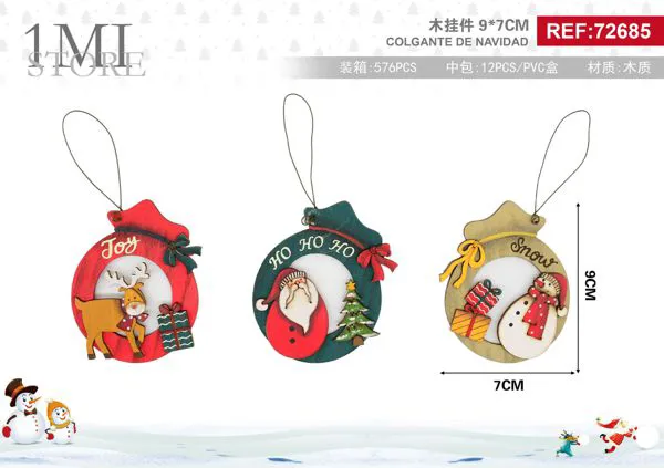 Adornos colgantes de madera medallón navideño Joy Ho Ho Ho Snow (surtido)