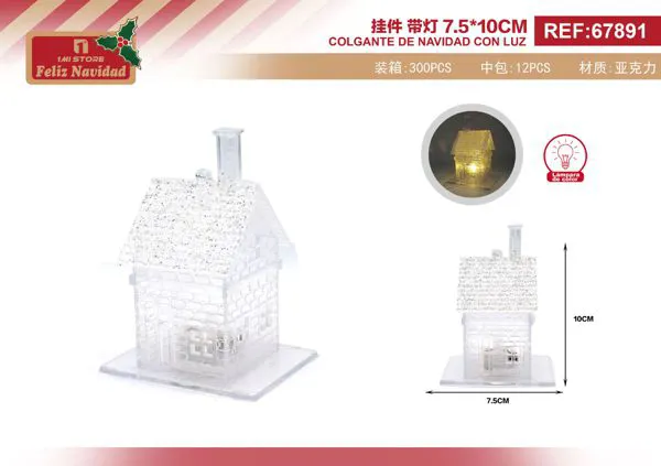 Adorno navideño casita acrílica con luz LED