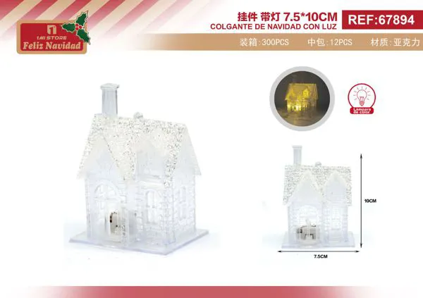 Adorno navideño casita acrílica con luz LED