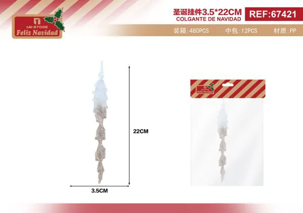 Adorno colgante navideño carámbano plateado con glitter