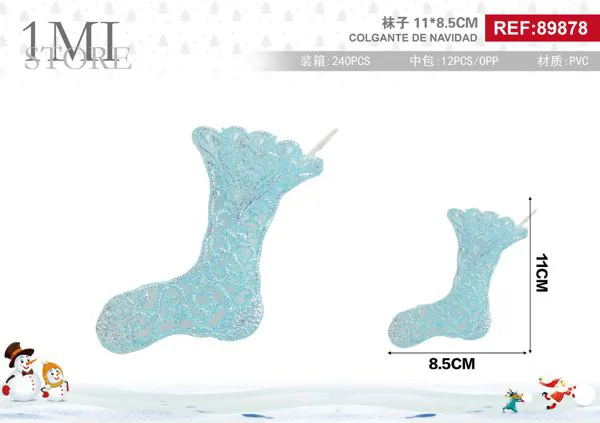 Adorno colgante navideño bota azul con glitter