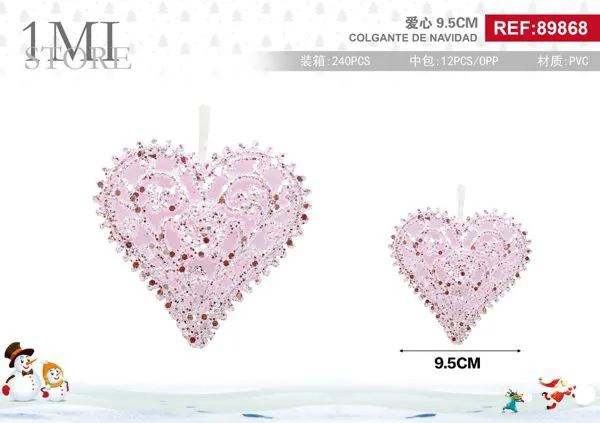 Adorno colgante de corazón rosa con glitter