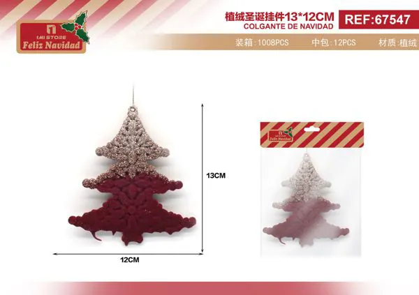 Adorno colgante árbol de Navidad flocado rojo