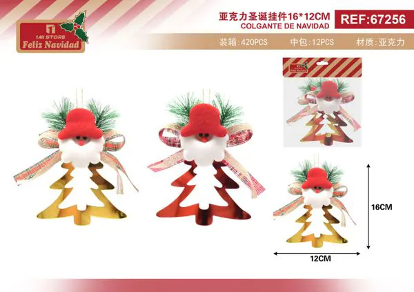 Adorno colgante de Santa Claus con árbol acrílico