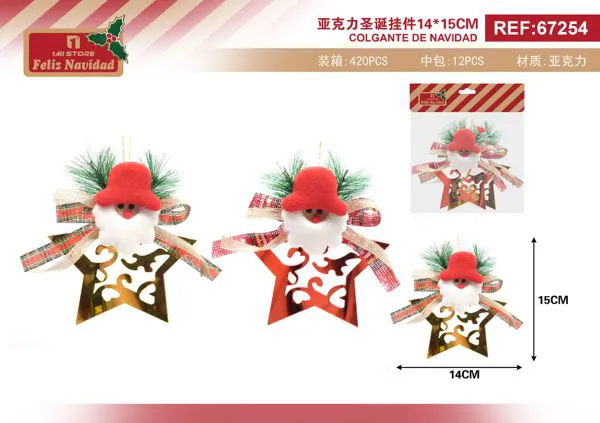 Adorno colgante de Santa Claus con estrella acrílico