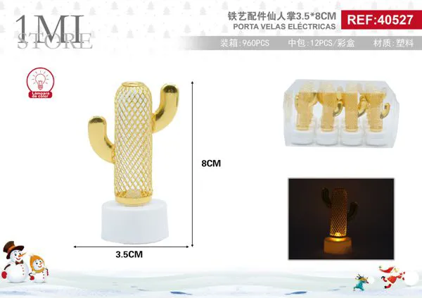 Vela LED eléctrica en forma de cactus dorado