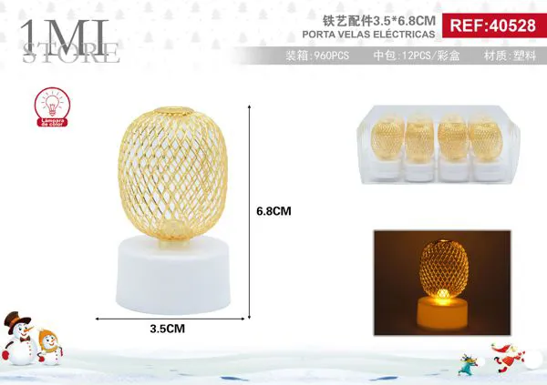 Vela LED eléctrica tipo farol dorado