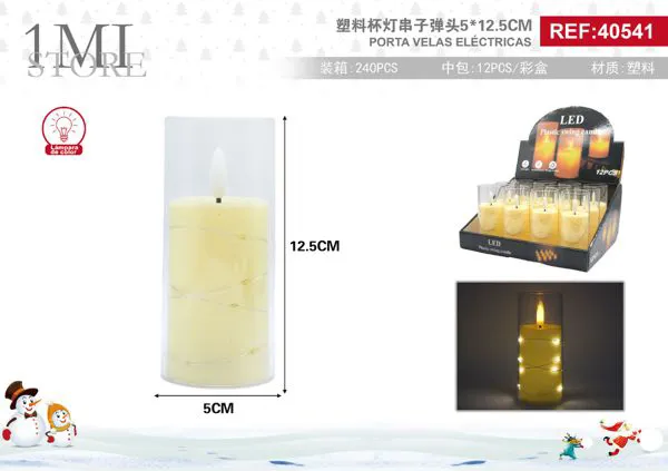 Vela LED eléctrica tipo pilar con luces