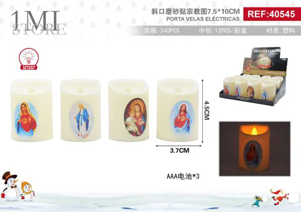 Vela LED eléctrica religiosa con estampado
