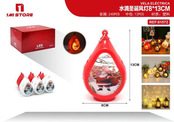 Farol LED navideño en gota con Santa Claus 13 cm