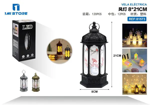Farol LED navideño cilíndrico con muñeco de nieve 21 cm