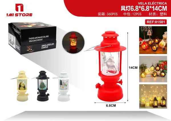 Farol LED navideño estilo quinqué rojo 14 cm