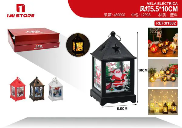 Farol LED navideño cuadrado con Santa Claus 10 cm