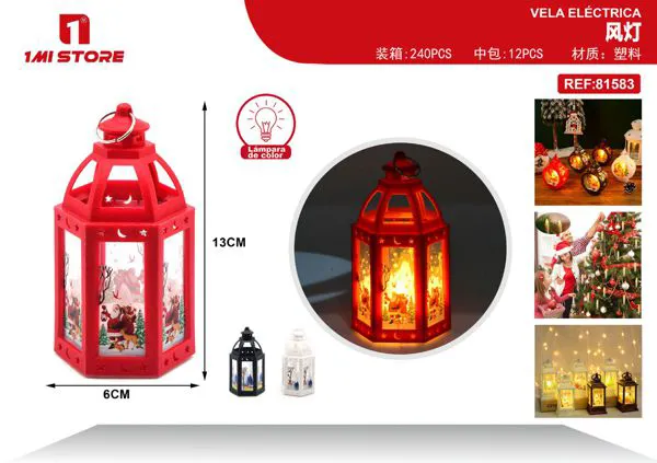 Farol LED navideño hexagonal rojo 13 cm