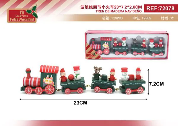 Tren de madera navideño decorativo 4 vagones 23 cm