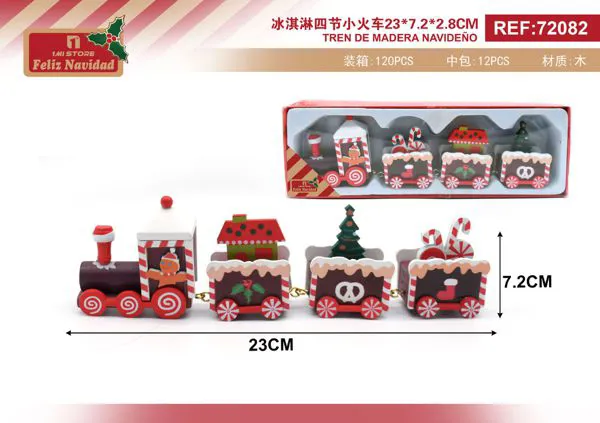 Tren de madera navideño estilo galletas 4 vagones 23 cm
