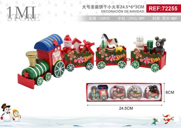 Tren de madera navideño grande con galletas de jengibre 24.5 cm