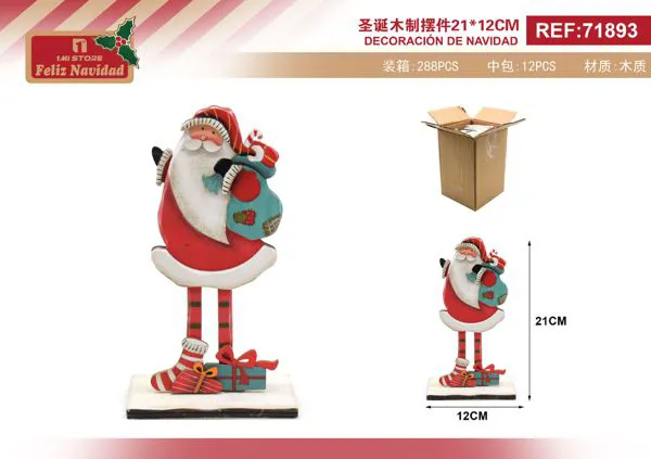 Figura de madera de Santa Claus decorativa de pie 21 cm