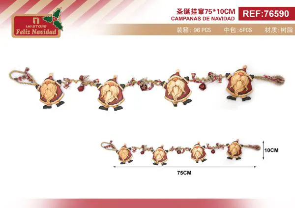 Guirnalda navideña de Santa Claus con cascabeles 75 cm