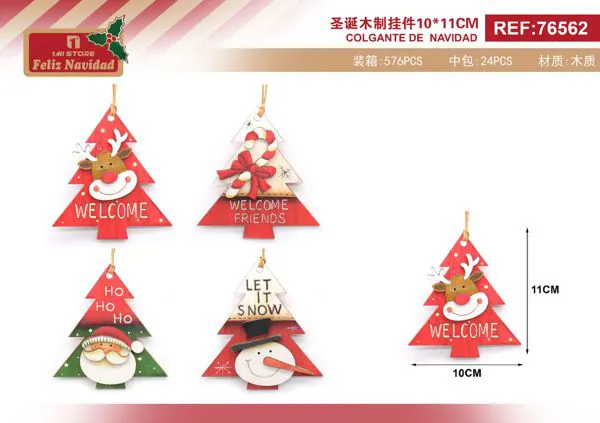 Adorno colgante de madera navideño árbol Welcome 11 cm