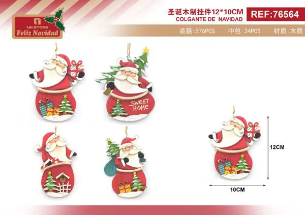 Adorno colgante de madera de Santa Claus 12 cm