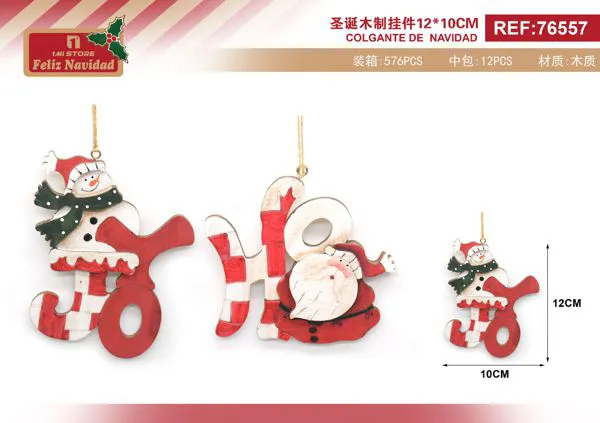 Adorno colgante de madera navideño Ho Ho Ho 12 cm